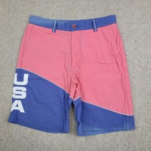 Vineyard Vines USA Chino Shorts Mens 30 Pink Blue Colorblock Preppy 8" Inseam